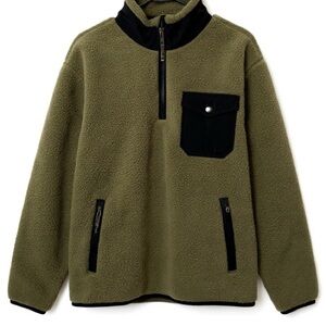 NWT POLO RL Olive Green Hybrid Fleece 1/4 zip with Black Accents Size M $129